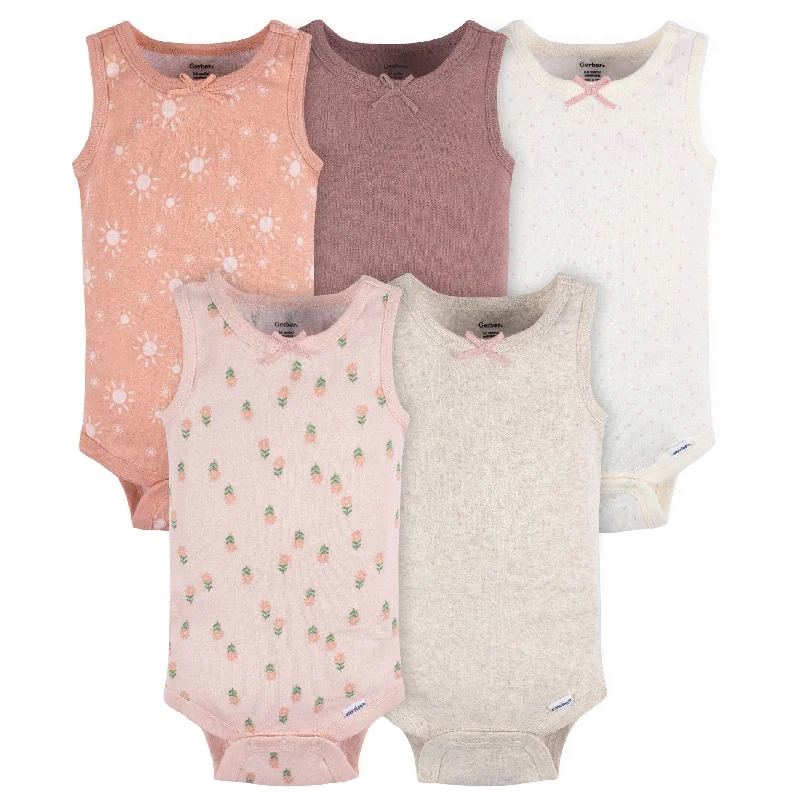 5-Pack Baby Girls Flowers Sleeveless Onesies® Bodysuits