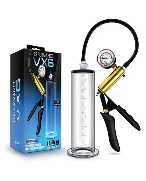 Blush Performance VX6 Vacuum Penis Pump with Brass Pistol & Pressure Gauge - Clear