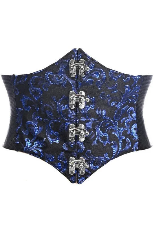 Lavish Black/Blue Swirl Brocade Corset Belt Cincher w/Clasps