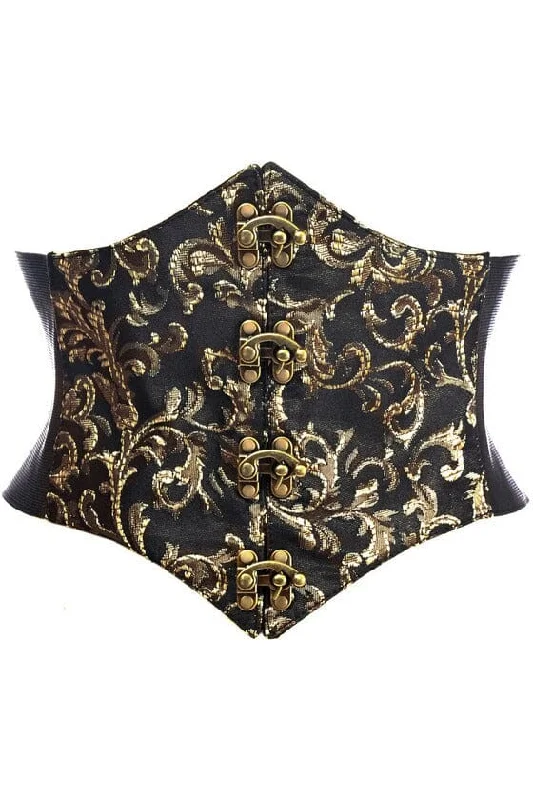 Lavish Black/Gold Swirl Brocade Corset Belt Cincher w/Clasps