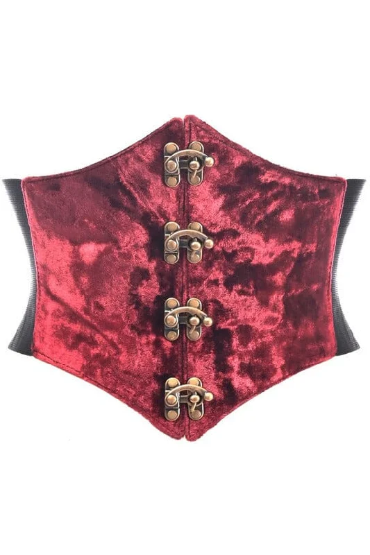 Lavish Dark Red Crushed Velvet Corset Belt Cincher w/Clasps