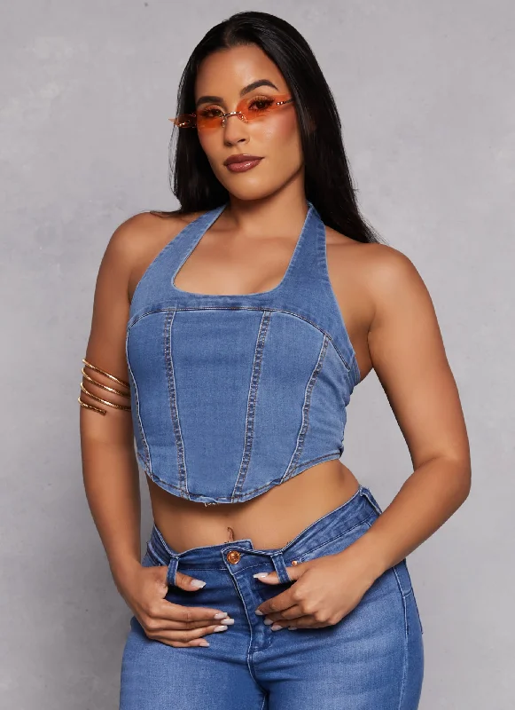 Halter Neck Corset Denim Top