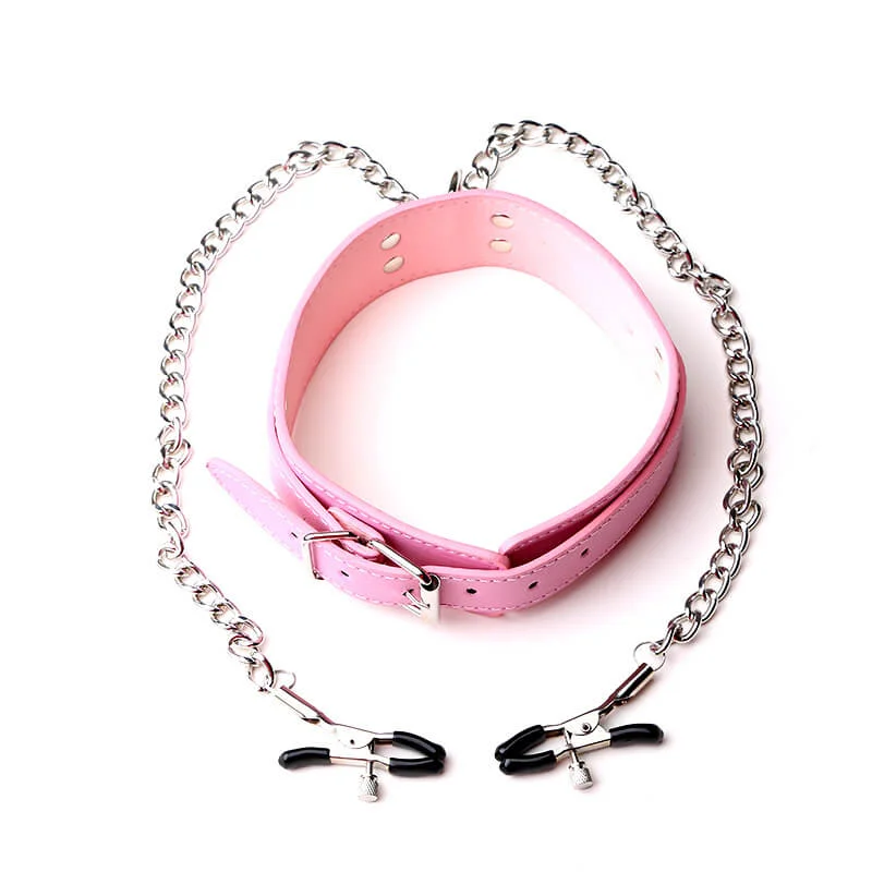 SM Nipple Clamp Chain Neck Collar Couple Flirting Leash