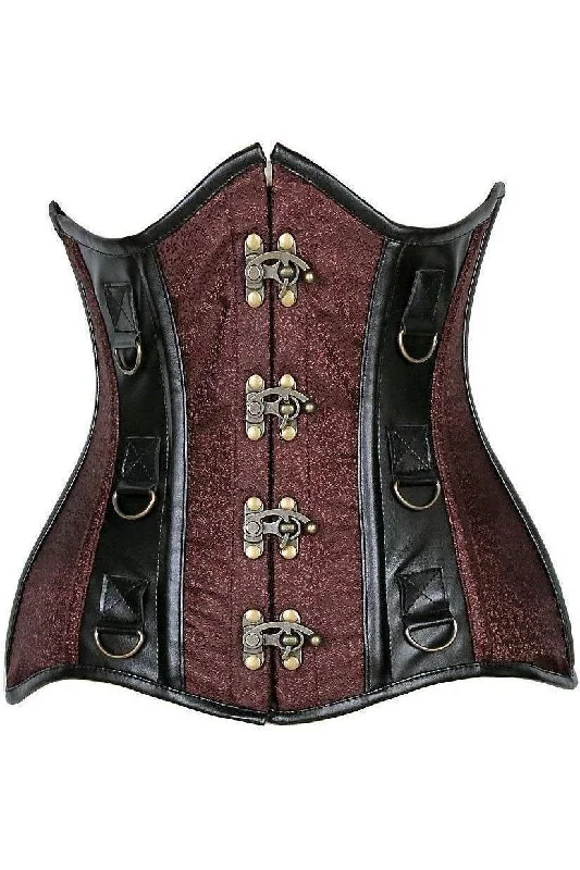 Top Drawer CURVY Brocade & Faux Leather Steel Boned Under Bust Corset