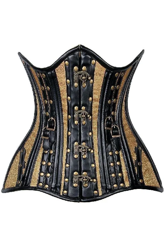 Top Drawer CURVY Faux Leather & Brocade Steel Boned Under Bust Corset w/Rivets