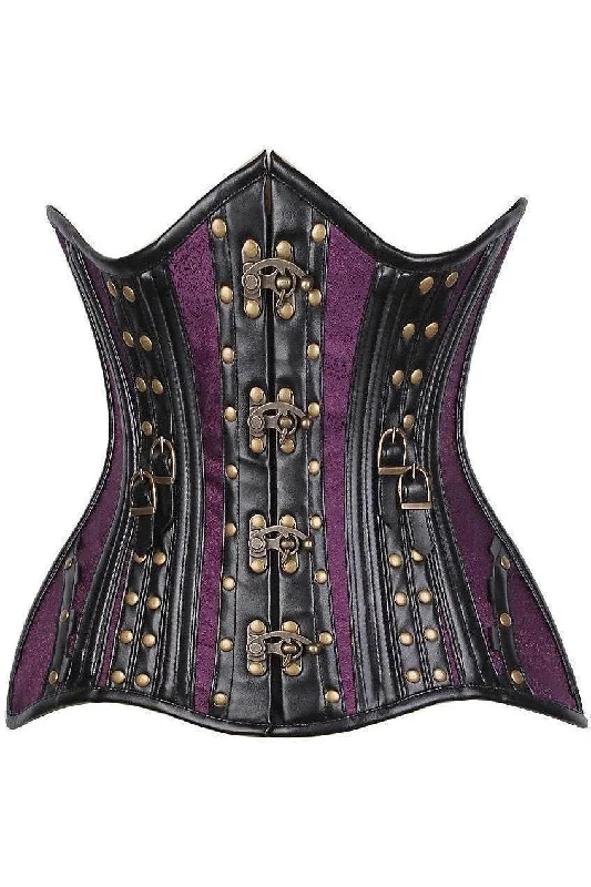 Top Drawer CURVY Faux Leather & Brocade Steel Boned Under Bust Corset w/Rivets