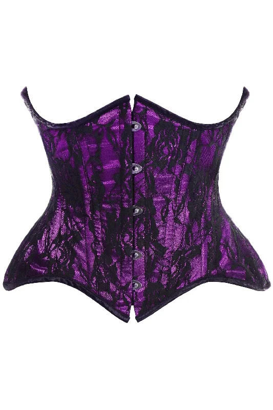 Top Drawer Purple w/Black Lace Double Steel Boned Curvy Cut Waist Cincher Corset