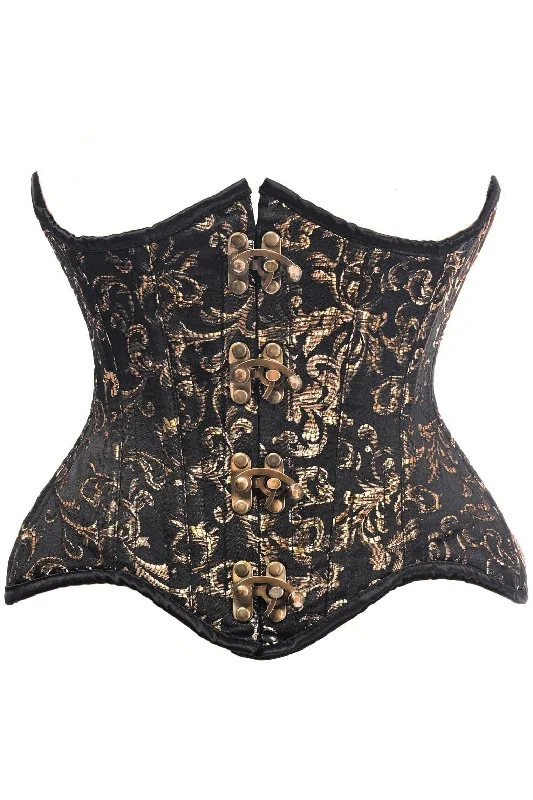 Top Drawer Black/Gold Brocade Double Steel Boned Under Bust Corset