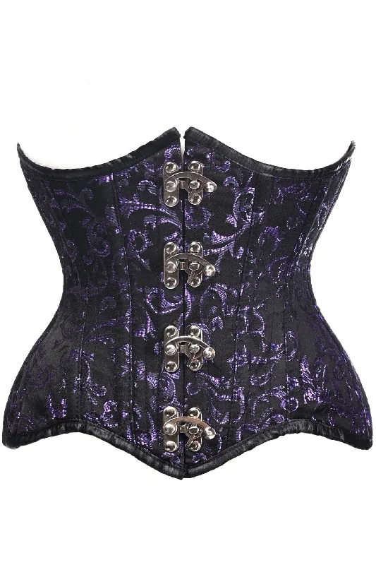 Top Drawer Black/Purple Brocade Double Steel Boned Under Bust Corset