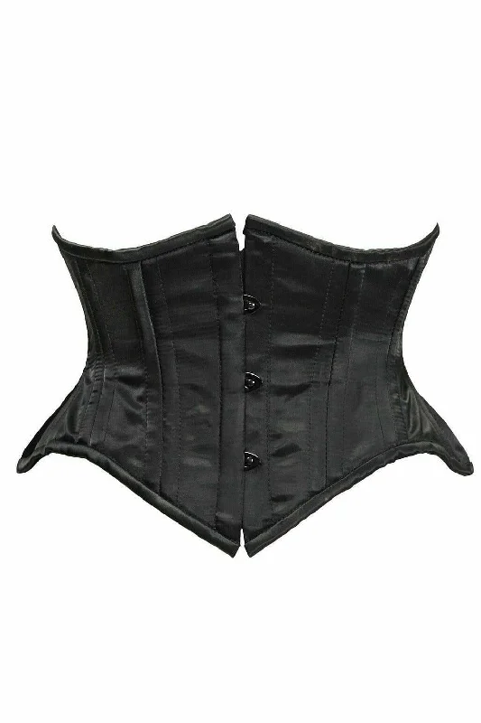 Top Drawer Black Satin Double Steel Boned Curvy Cut Waist Cincher