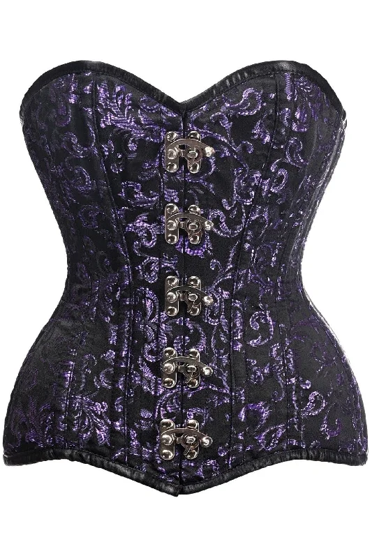 Top Drawer CURVY Black/Purple Brocade Double Steel Boned Overbust Corset