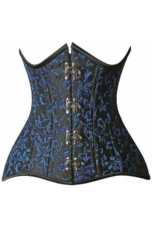 Top Drawer CURVY Blue Brocade Double Steel Boned Under Bust Corset