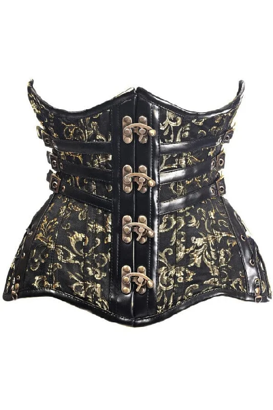 Top Drawer CURVY Steampunk Black/Gold Brocade Steel Double Boned Under Bust Corset