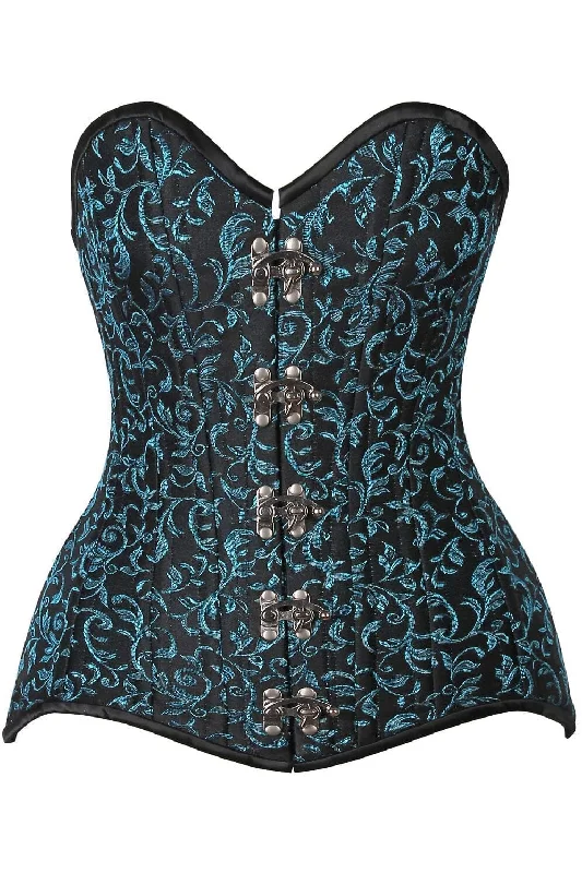 Top Drawer CURVY Teal Brocade Double Steel Boned Overbust Corset