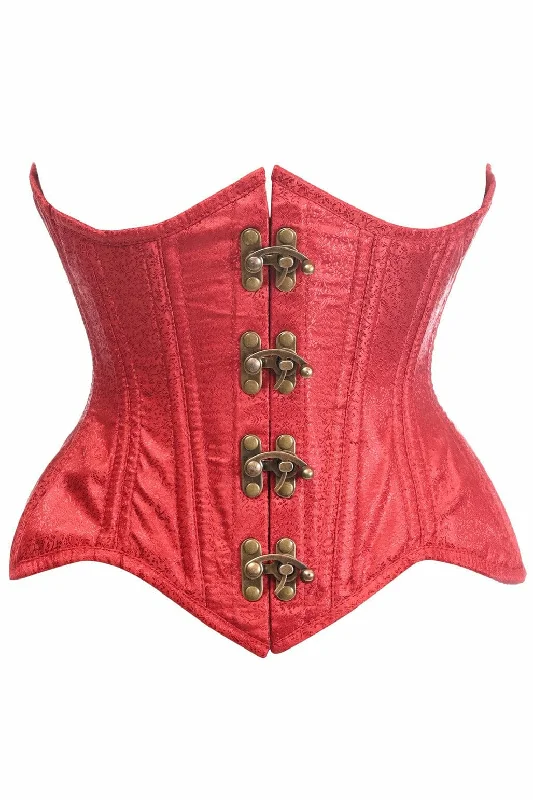 Top Drawer Double Steel Boned Wine Brocade Curvy Underbust Corset