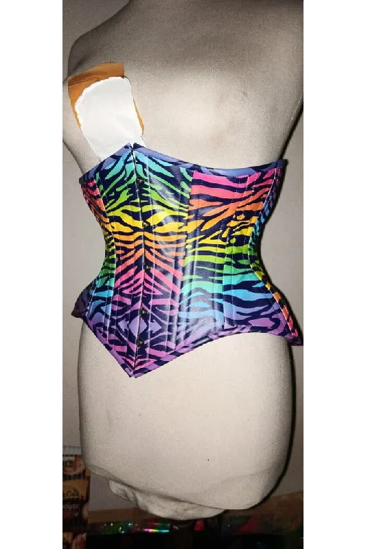 Top Drawer Rainbow Print Double Steel Boned Curvy Cut Underbust Cincher Corset