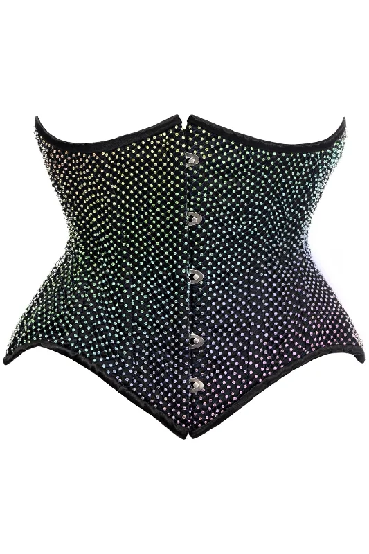 Top Drawer Rainbow Rhinestone Steel Boned Underbust Cincher Corset