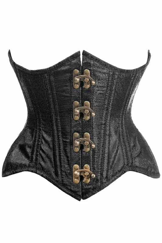 Top Drawer Double Steel Boned Black Brocade Curvy Underbust Corset