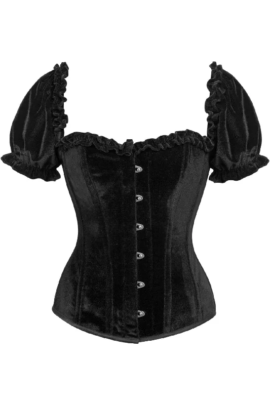 Top Drawer Steel Boned Black Velvet Overbust Corset w/Sleeves