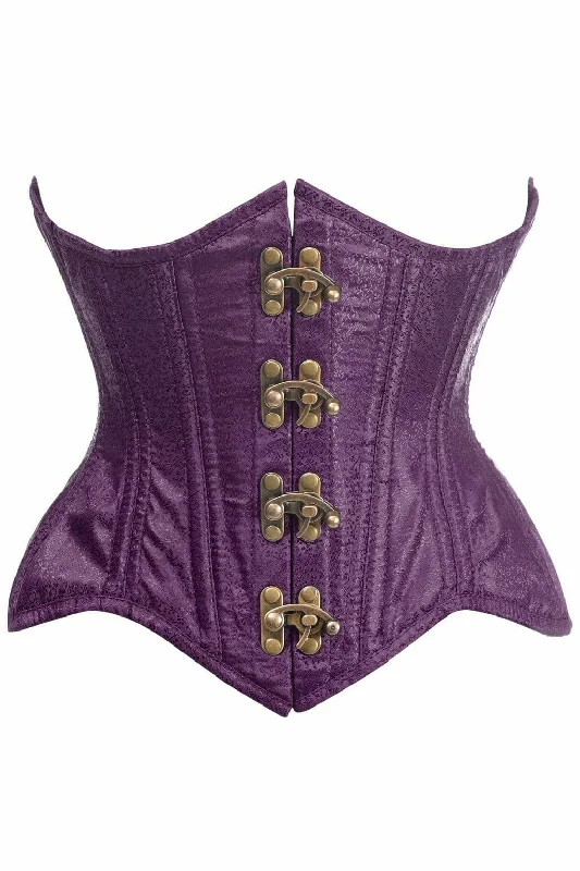 Top Drawer Double Steel Boned Plum Brocade Curvy Underbust Corset