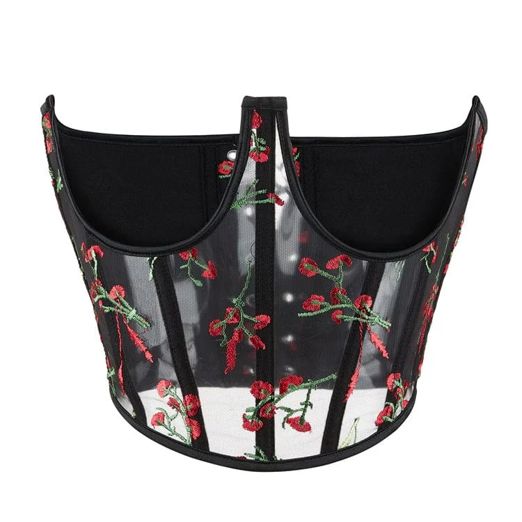 Women's Gothic Floral Embroidered Mesh Underbust Corset