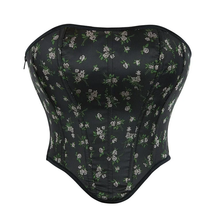 Women's Gothic Floral Printed Side Zipper Overbust Corset