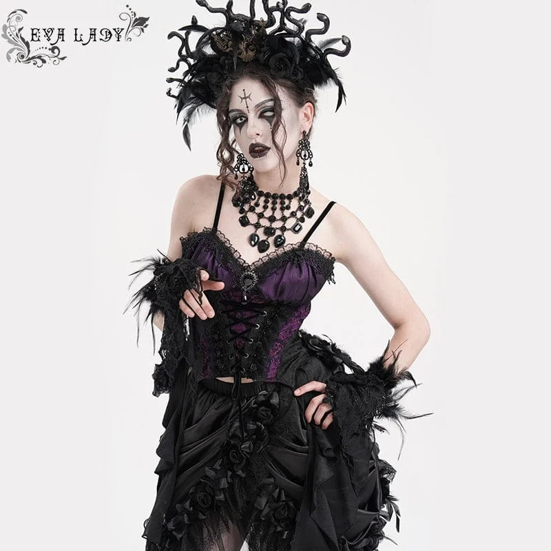 Women's Gothic Lace-up Lace Overbust Corset Black Purple