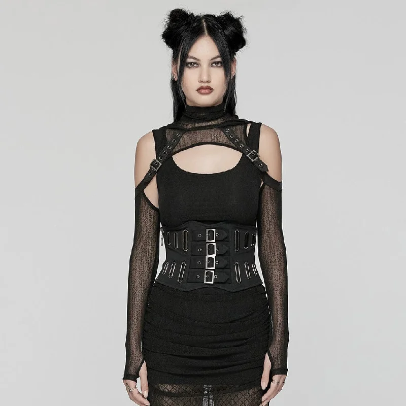 Women's  Punk Mesh Splice Buckle Underbust Corset