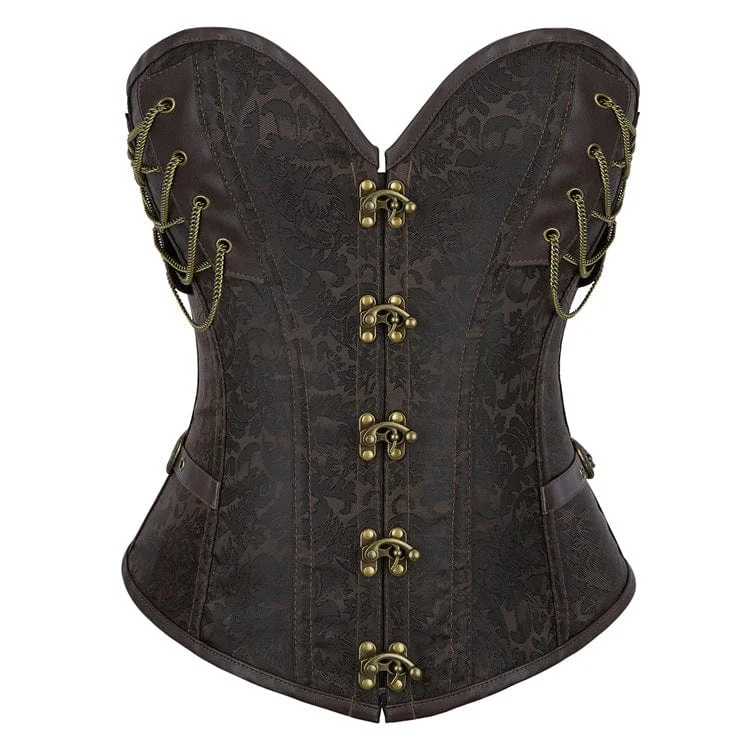 Women's Steampunk Buckle Chained Lace-up Overbust Corset