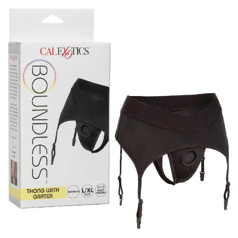 Boundless THONG WITH GARTER BELT L/XL Strap On Harness Black