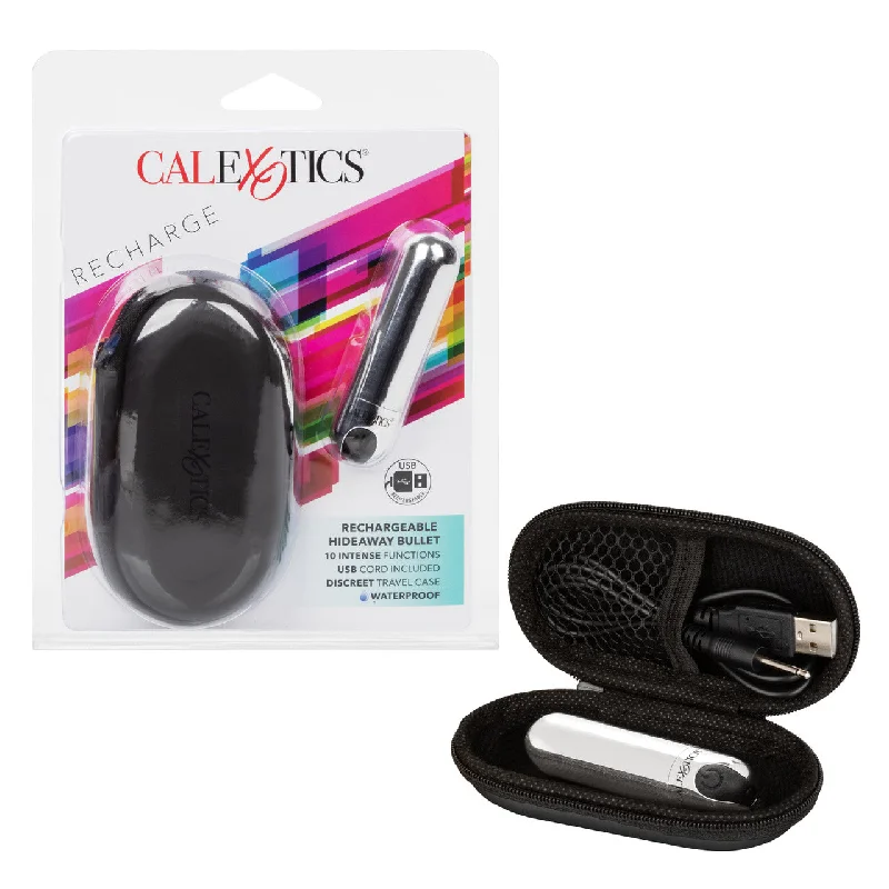 CalExotics Rechargeable HIDEAWAY MINI BULLET VIBRATOR Black and Silver