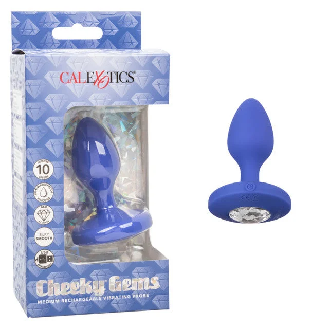 Calexotics CHEEKY GEMS Medium Rechargeable Vibrating Butt Plug Blue