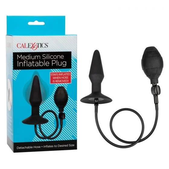 CalExotics Medium Silicone Inflatable Anal Butt Plug with Suction Cup Base and Detachable Hose