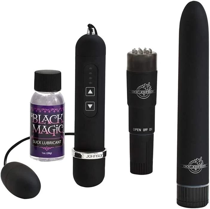 Doc Johnson BLACK MAGIC PLEASURE KIT includes 3 Vibrators and Lubricant