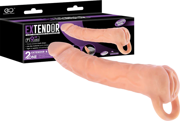 EXTENDOR 9 inch 2 in 1 Penis Extender with Ball Strap and Realistic Vagina Masturbator