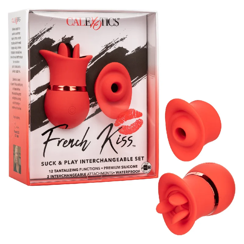 French Kiss SUCK AND PLAY INTERCHANGEABLE SET Red Suction and Triple Flickering Tongue Vibrator