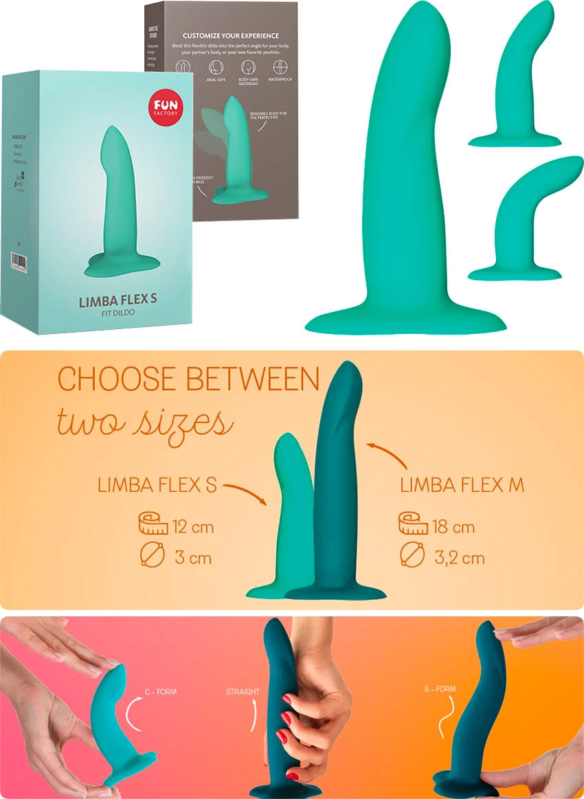 Fun Factory LIMBA FLEX S Bendable Silicone Dildo with Suction Cup with FREE TOYBAG