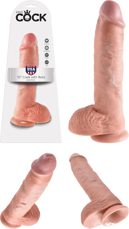 King Cock 10 inch Thick Realistic Dildo with Balls and Suction Cup Mount Base Flesh