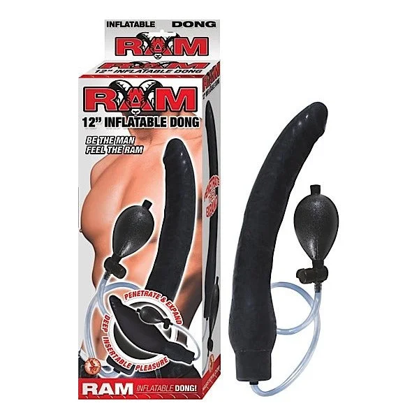 Nasstoys Ram 12 inch Latex Inflatable Butt Plug Dildo Black