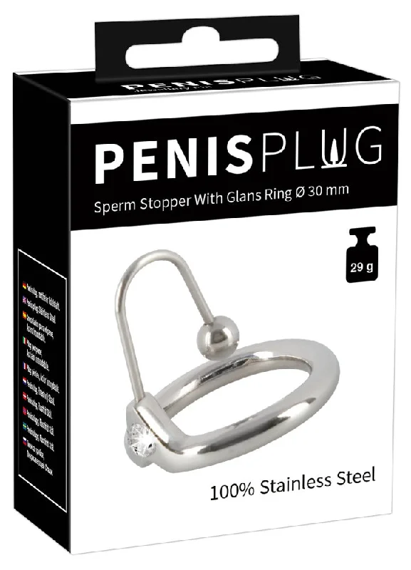 Orion PenisPlug Sperm Stopper with Glans Ring Ø 3 mm Stainless Steel with Rhinestone