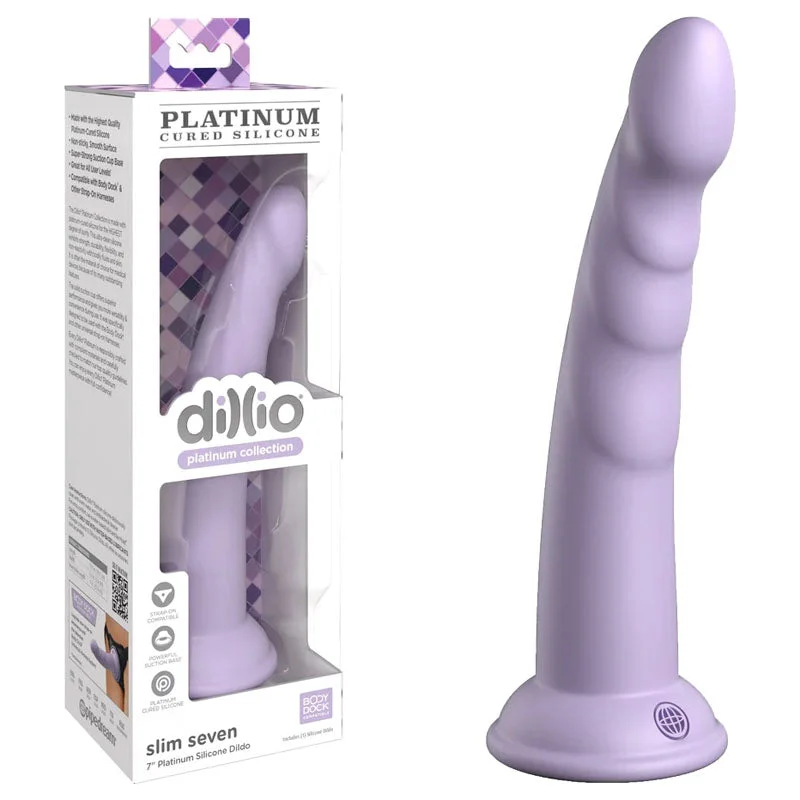 Pipedream Dillio SLIM SEVEN 7 inch Platinum Silicone Dildo Purple