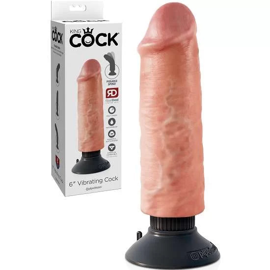 Pipedream King Cock 6 inch Vibrating Dildo with  Posable Spine and Suction Cup