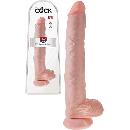 Pipedream King Cock Gigantic Realistic Dildo with Balls and Suction Cup Mount Base 14 inch Flesh