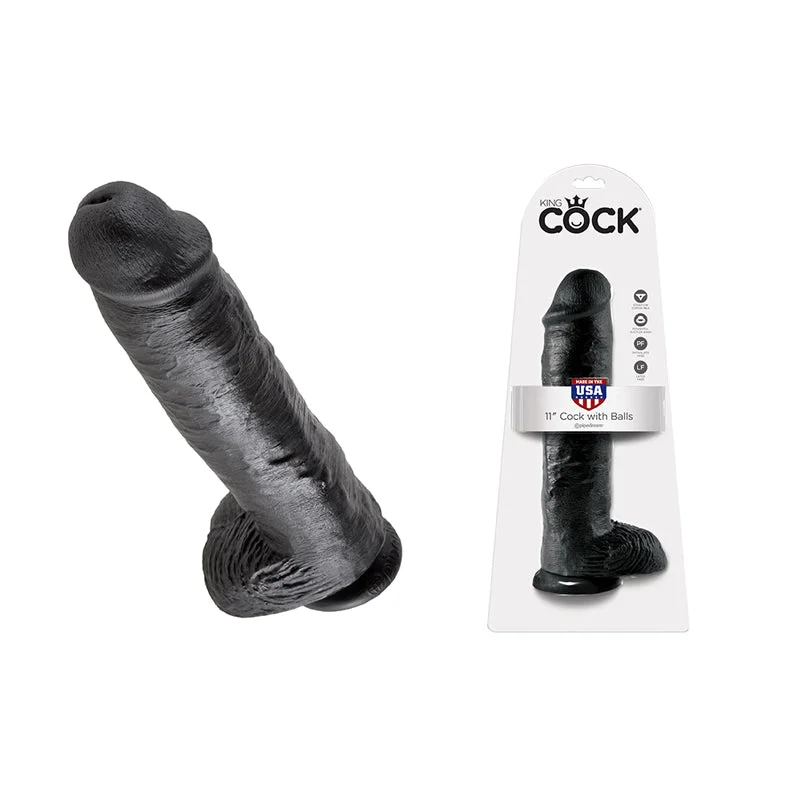 Pipedream King Cock Thick Realistic Dildo with Balls and Suction Cup Mount Base 11 inch Black