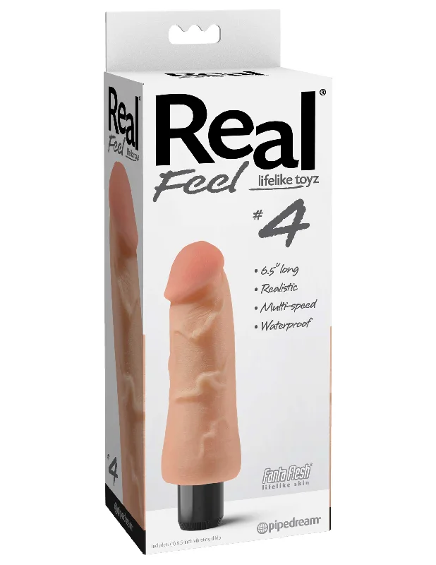 Real Feel No. 4  Long 6" Vibe Waterproof - Mutli-speed Flesh