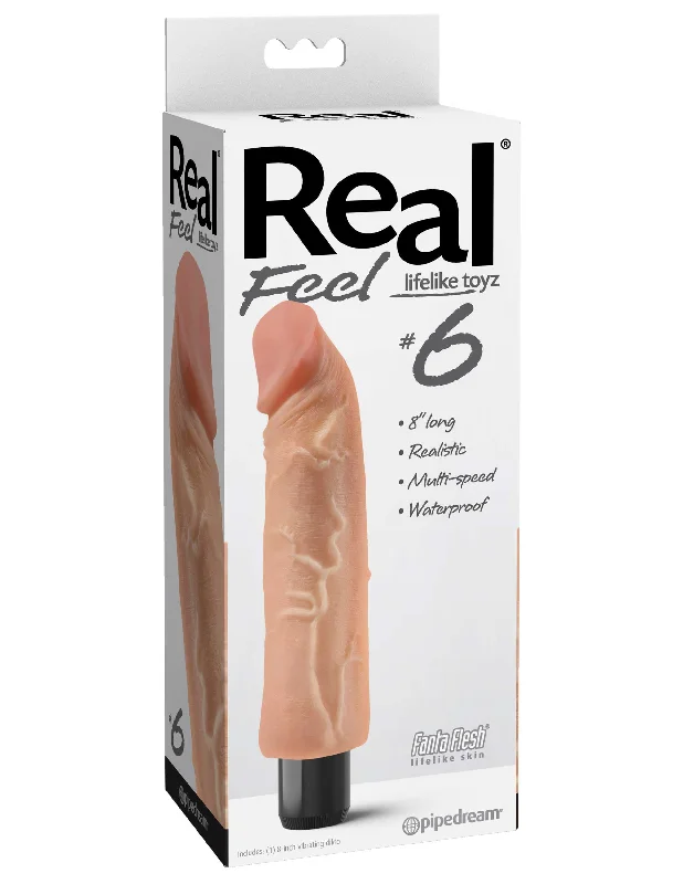 Real Feel No. 6  Long 8" Vibe Waterproof - Mutli-speed Flesh