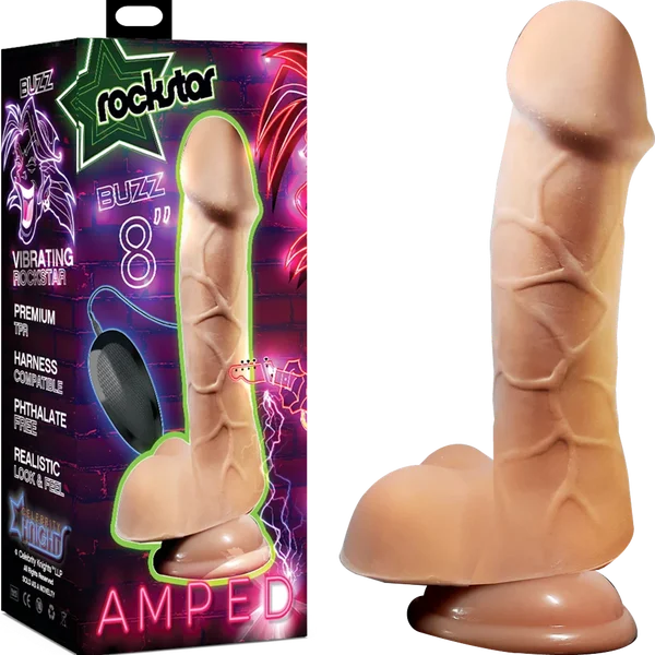 Rockstar Amped BUZZ 8 inch Vibrating Dildo with Remote Control