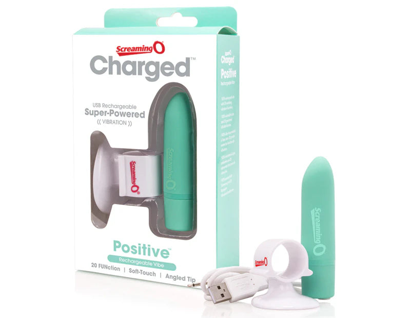 Screaming O 20 Function POSITIVE Rechargeable Kiwi Bullet Vibrator with Finger Cradle