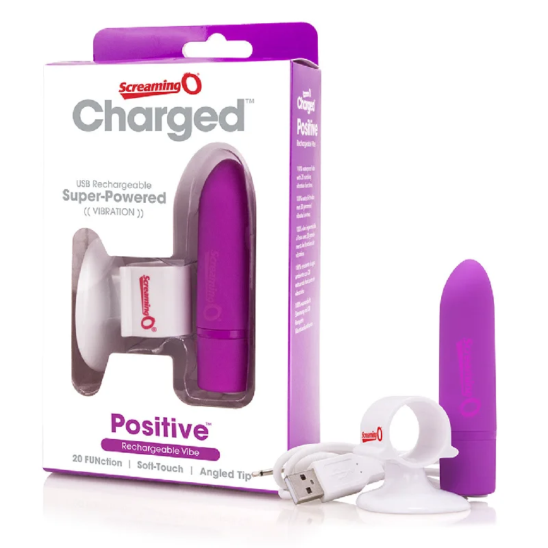 Screaming O 20 Function POSITIVE Rechargeable Purple Bullet Vibrator with Finger Cradle