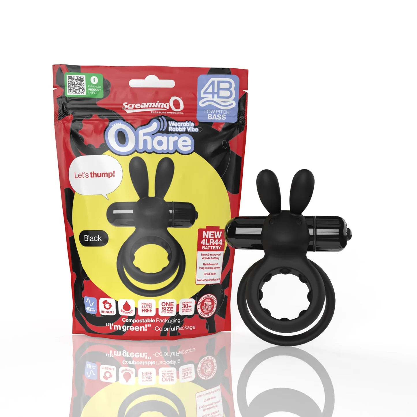 Screaming O 4B Ohare Stretchy Wearable Vibrating Cock Ring with Soft and Flexible Clitoral Rabbit Ears Black